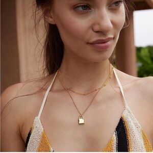 18k Gold Plated Beaded Lock Pendant Layered Necklace